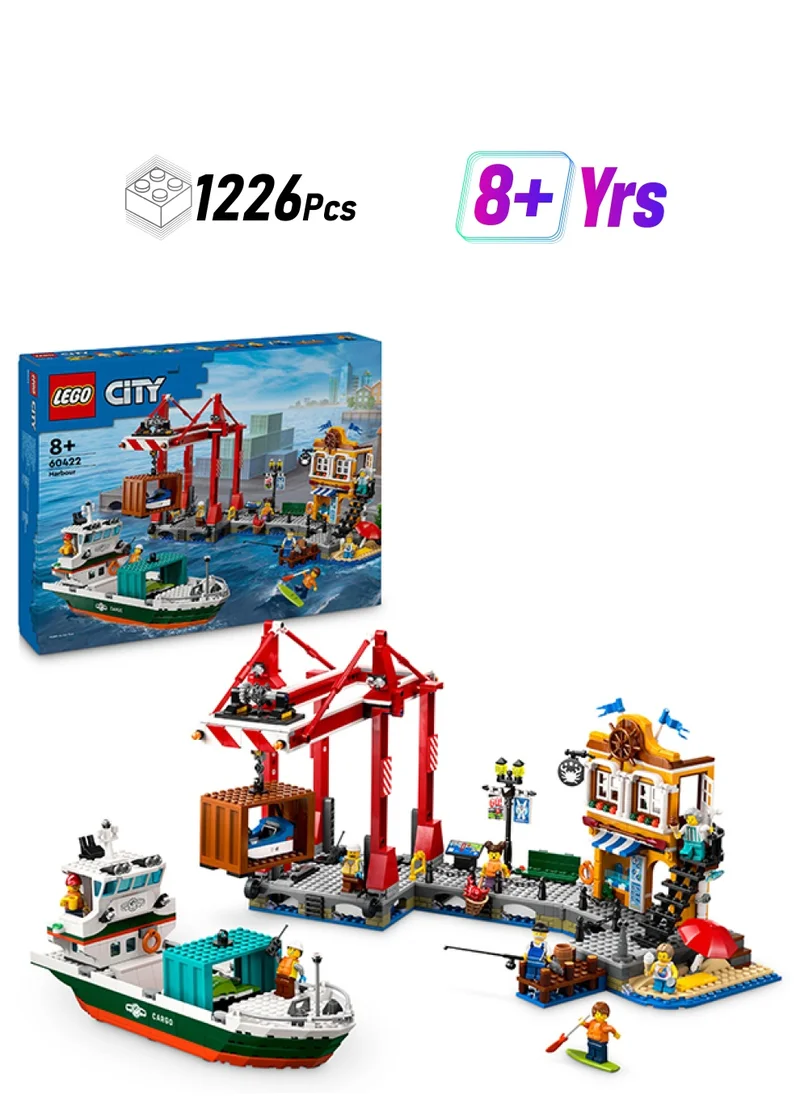 ليغو City Seaside Harbour With Cargo Ship Toy, Building Set For Boys And Girls Aged 8 And Over, Kids’ Gift Ideas, Model Container Crane And Boat With 8 Minifigures 60422 (1,226 Pieces)