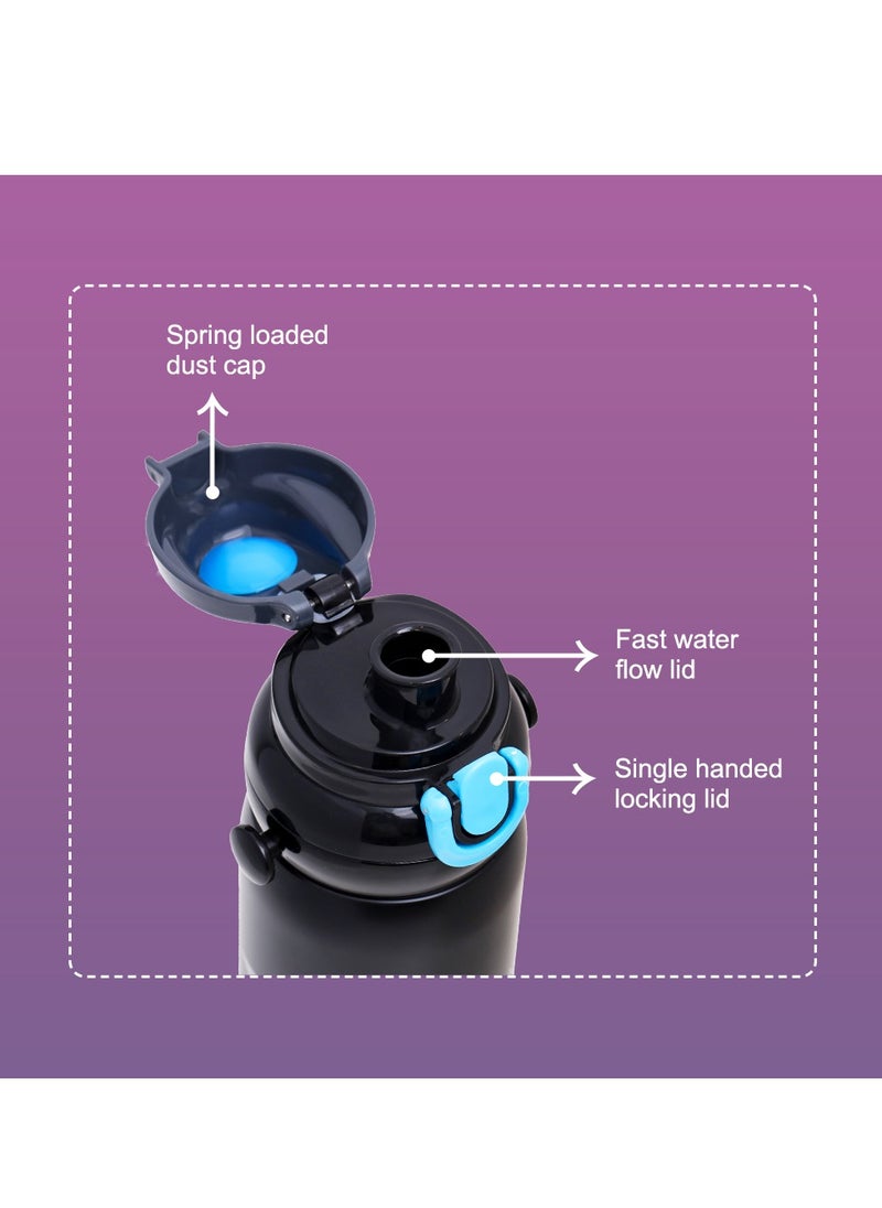 Eazy Kids Double Wall Insulated School Water Bottle - Black, 800 Ml  - Image 5