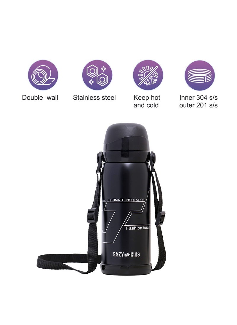 Eazy Kids Double Wall Insulated School Water Bottle - Black, 800 Ml  - Image 2
