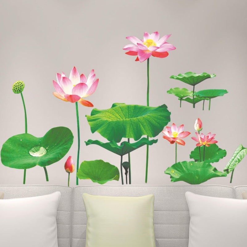 Rangoli 3D Flower Wallpaper Sticker Lotus Flower Floral Wall Sticker Art Peel and Stick Self Adhesive for Living Room Bedroom Delightful Realistic Vibrant Greenish Bright Color - Image 1