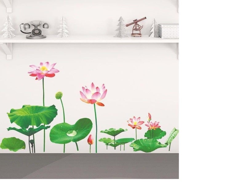 Rangoli 3D Flower Wallpaper Sticker Lotus Flower Floral Wall Sticker Art Peel and Stick Self Adhesive for Living Room Bedroom Delightful Realistic Vibrant Greenish Bright Color - Image 3