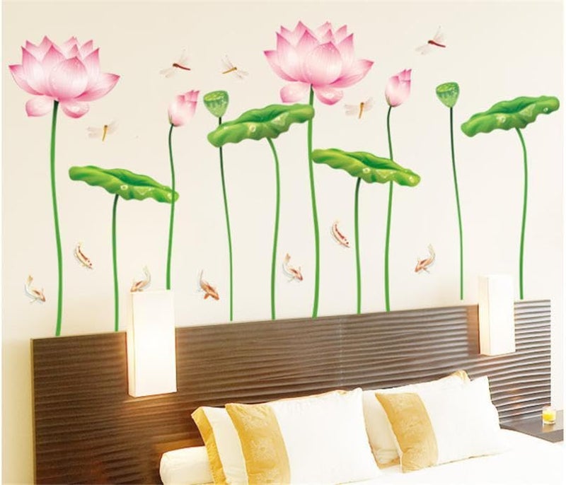 Rangoli 3D Flower Wallpaper Sticker Lotus Flower Floral Wall Sticker Art Peel and Stick Self Adhesive for Living Room Bedroom Delightful Realistic Vibrant Greenish Bright Color - Image 4