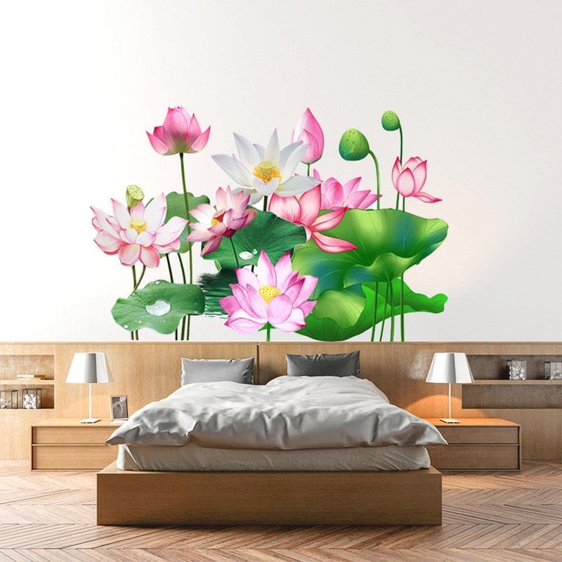 Rangoli 3D Flower Wallpaper Sticker Lotus Flower Floral Wall Sticker Art Peel and Stick Self Adhesive for Living Room Bedroom Delightful Realistic Vibrant Greenish Bright Color - Image 2