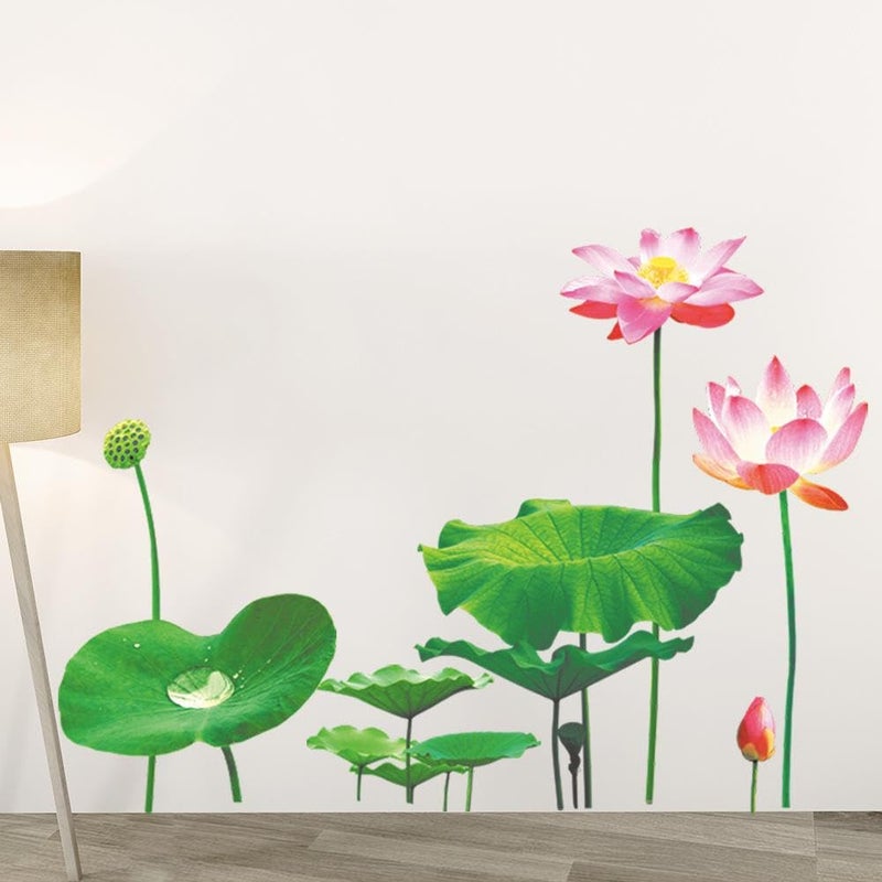 Rangoli 3D Flower Wallpaper Sticker Lotus Flower Floral Wall Sticker Art Peel and Stick Self Adhesive for Living Room Bedroom Delightful Realistic Vibrant Greenish Bright Color - Image 5