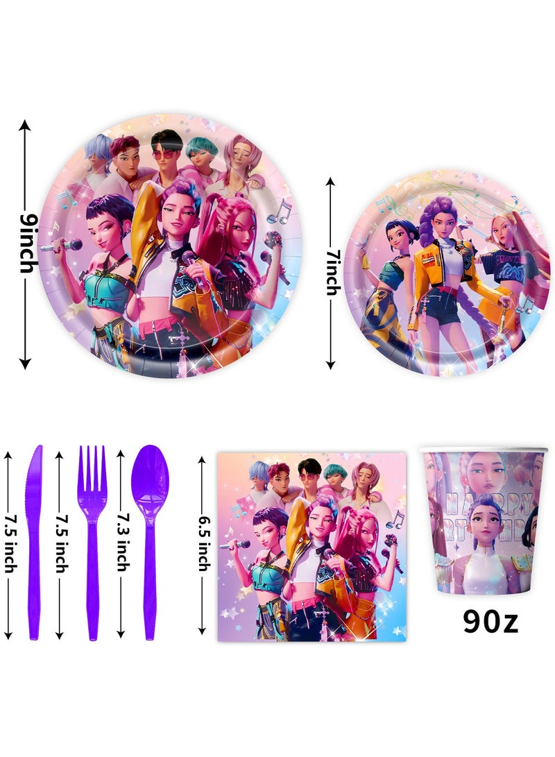 general K-POP Huntress Group Party Supplies 7 Set - 7/9In Plates Cups Napkins Tablecloth Banner Forks for Fans Birthday Theme Party - Image 2