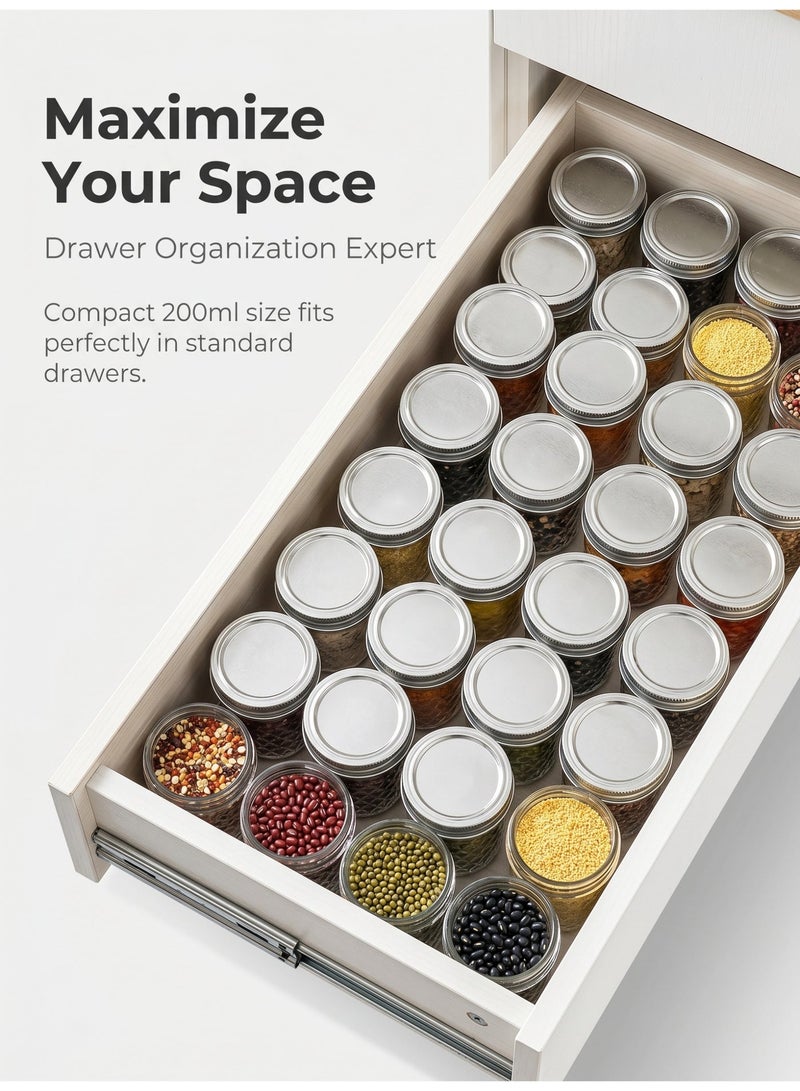 nihao 12-Piece 200ml Glass Jars with Lids, Accessories ，Diamond Pattern Airtight Spice & Food Storage Containers - Image 3