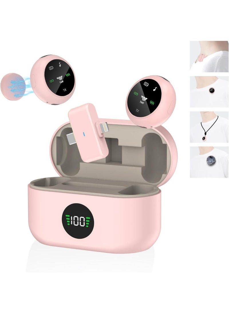 TNW Wireless Lavalier Microphone for iPhone/Android, TNW A37 Mini Mic with Noise Cancellation, 40H, 50M Range, 2in1 Clip&Magnetic Lapel Mic for Video Recording, Tiktok, Podcast, Streaming, Vlogging- Pink - Image 1