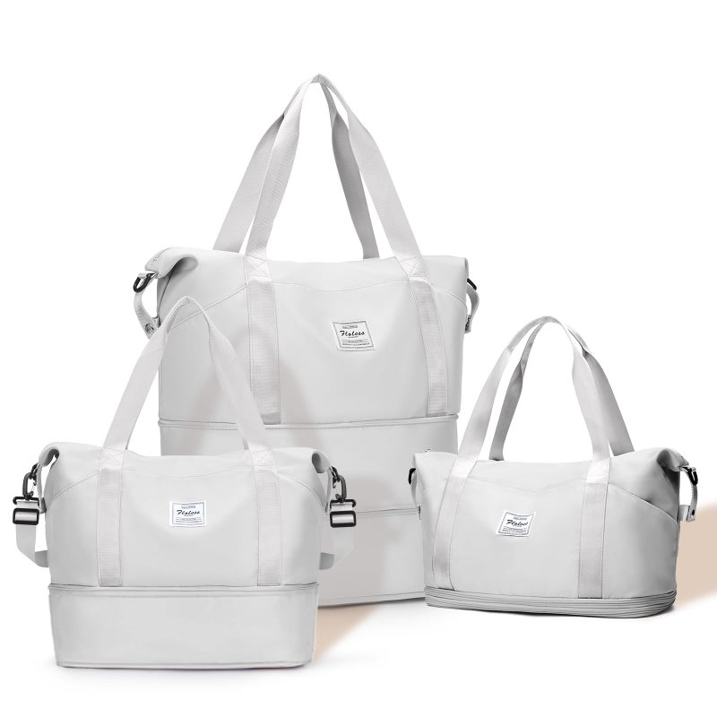livbote Expandable Travel Duffle Bag for Women Men Large Gym Bag Travel Tote Bags Waterproof Carry On Personal Item Bag Airline Approved Overnight Workout Weekender Bag with Luggage Sleeve Light Grey - Image 2