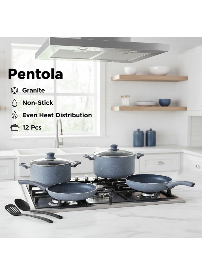 Pentola 12Pcs Granite Nonstick Cookware Set, Grey - Image 1