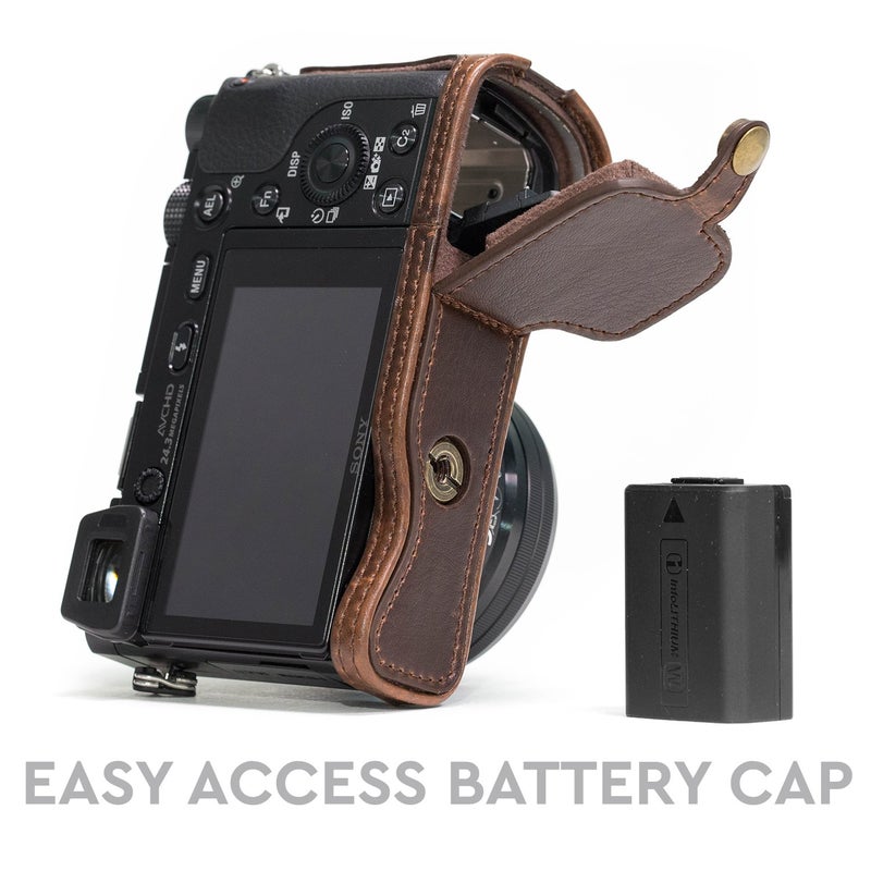 MegaGear MG961 Sony Alpha A6300, A6000 Ever Ready Leather Camera Half Case and Strap, with Battery Access, Dark Brown - Image 4