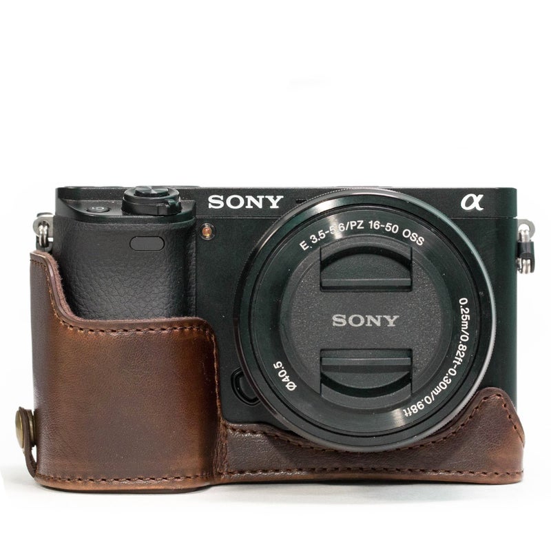 MegaGear MG961 Sony Alpha A6300, A6000 Ever Ready Leather Camera Half Case and Strap, with Battery Access, Dark Brown - Image 2