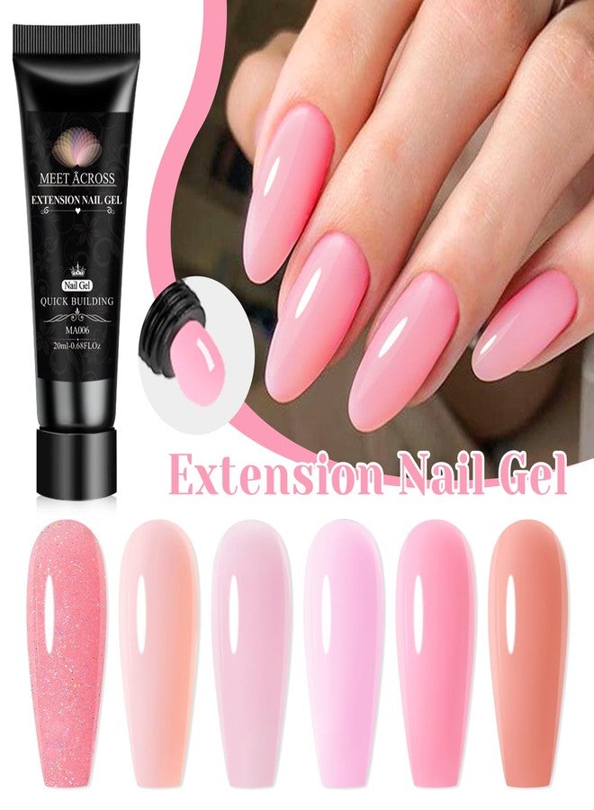 MEET ACROSS Poly Nail Gel Set, 6 Colors Pink Glitter Poly Extension Gel Nail Enhancement Builder French Manicure DIY Home Salon Beauty Gift - Image 2