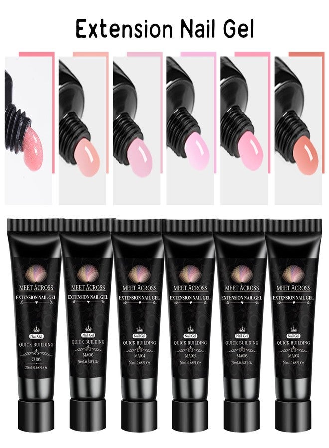MEET ACROSS Poly Nail Gel Set, 6 Colors Pink Glitter Poly Extension Gel Nail Enhancement Builder French Manicure DIY Home Salon Beauty Gift - Image 5