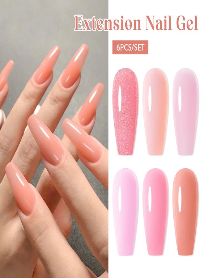 MEET ACROSS Poly Nail Gel Set, 6 Colors Pink Glitter Poly Extension Gel Nail Enhancement Builder French Manicure DIY Home Salon Beauty Gift - Image 3