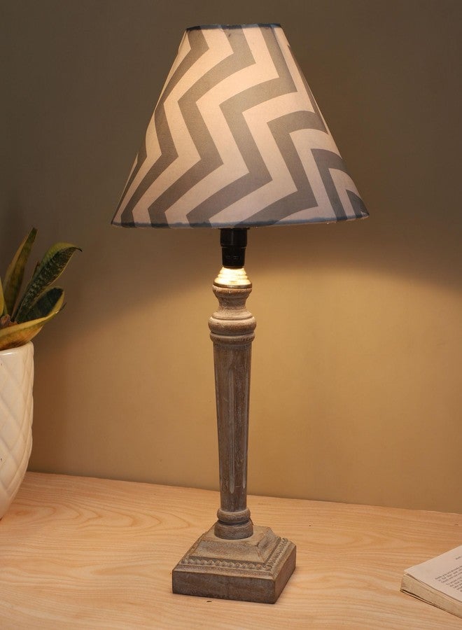 tu casa Hand Carved Equine Mangowood Table Lamp for Home Decoration, Bedroom, Living Room, Lounge, Office, Festival Gifting, Study Table (Maze Print with Satin Shade) H - 15" / No Blub - Image 1