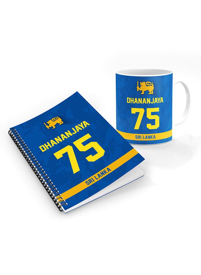 Stylizedd Designer Printed Coffee Mug + A5 Spiral Notebook Memo Notepad Journal Personalised Combo Gift Set  -Player Name - Dhananjaya de Silva, Jersey Number-75 - Image 1