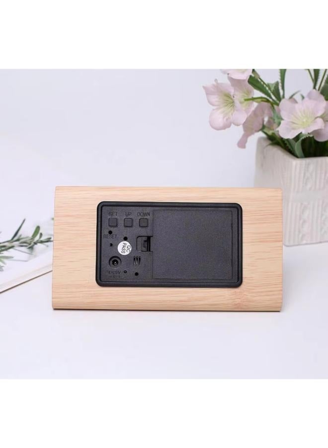 ساعة منبه رقمية خشبية إلكترونية LED لعرض التاريخ ودرجة الحرارة والرطوبة و3 إعدادات تنبيه و3 مستويات سطوع للمنزل وغرفة النوم والمكتب - Image 3
