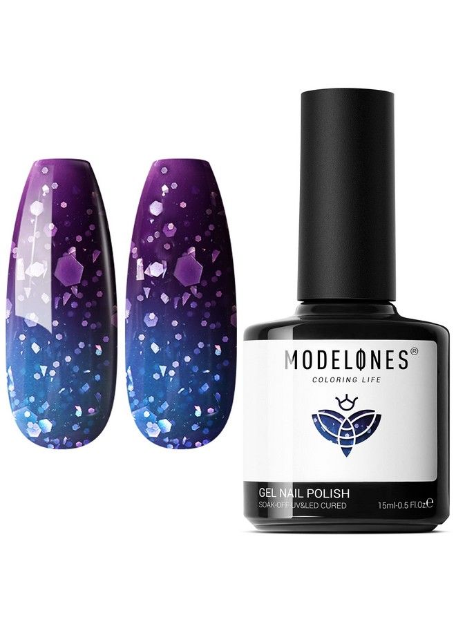modelones Color Changing Gel Nail Polish 1Pcs 15Ml Purple Blue Purple Glitter Mood Temperature Change Gel Polish Set Soak Off Nail Polish Gel Diy Home Salon Led Nail Art Manicure Gifts For Women Girl - Image 2