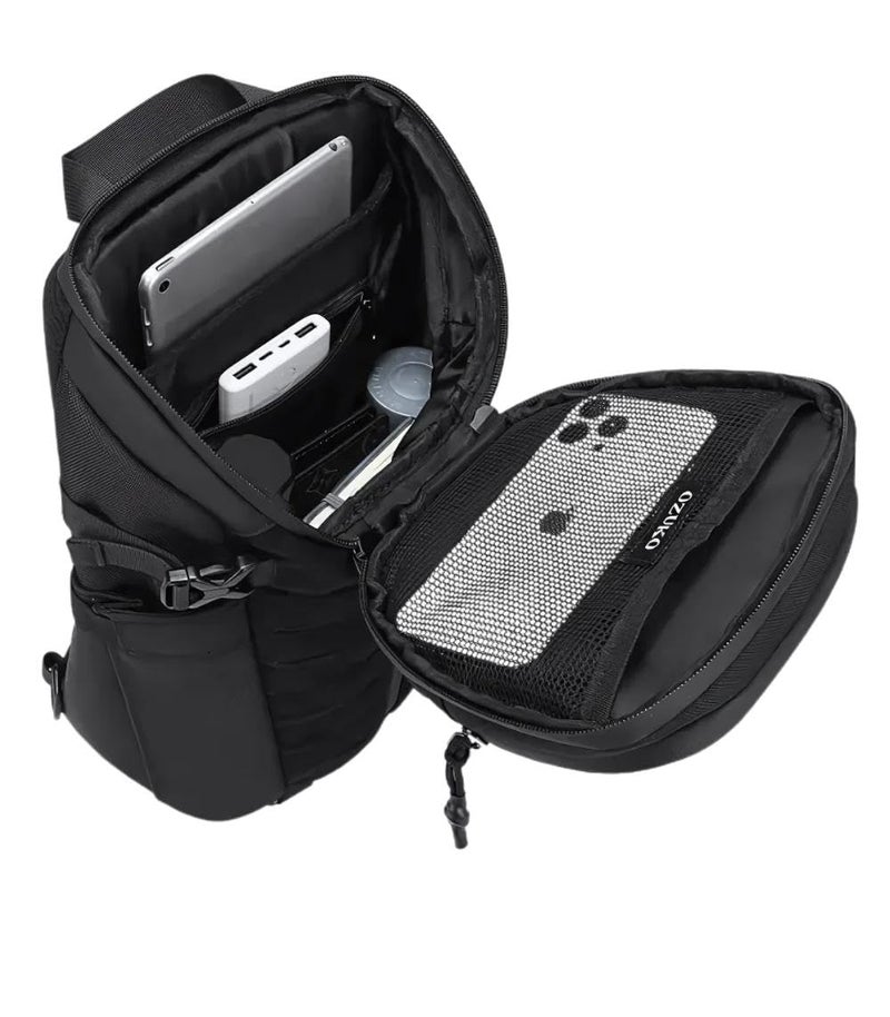 OZUKO Waterproof Crossbody Sling Bag for Men With Tripod Holder, Umbrella Pocket, Tablet Organizer, Anti-Theft Shoulder Bag, Tech-Ready Sports Bag, Black, 9730 - Image 4