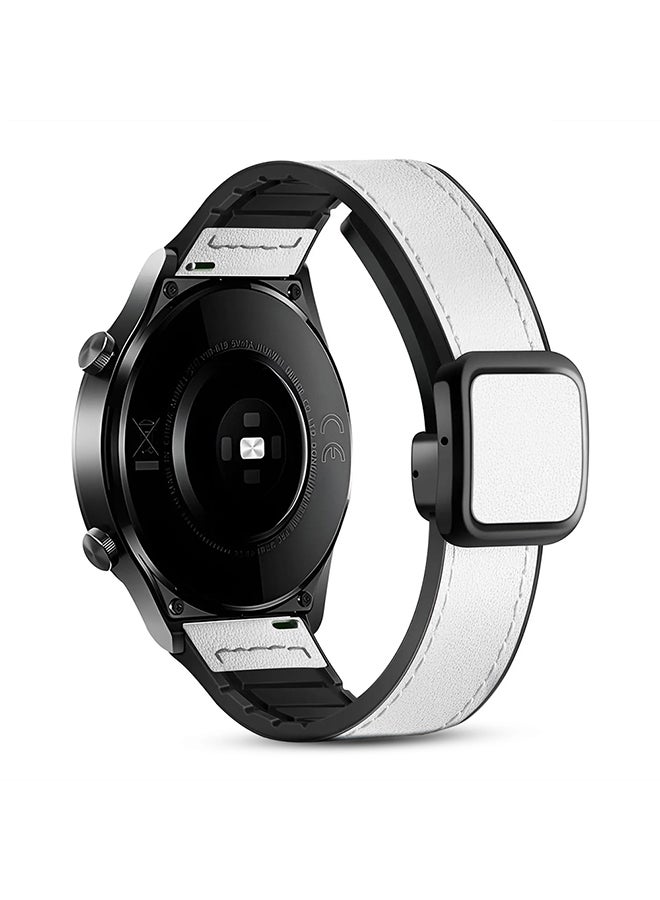 O Ozone Leather Silicone Watch Band for Samsung Galaxy Watch Ultra LTE 47mm / Galaxy Watch 3 45mm, 22mm Replacement Strap with D-Buckle Wristband- White - Image 1