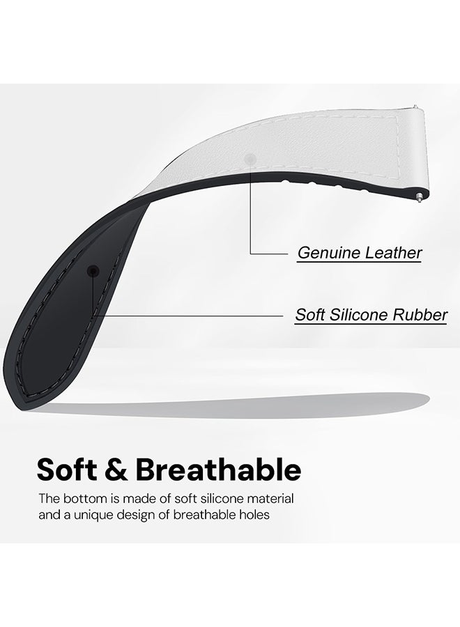O Ozone Leather Silicone Watch Band for Samsung Galaxy Watch Ultra LTE 47mm / Galaxy Watch 3 45mm, 22mm Replacement Strap with D-Buckle Wristband- White - Image 3