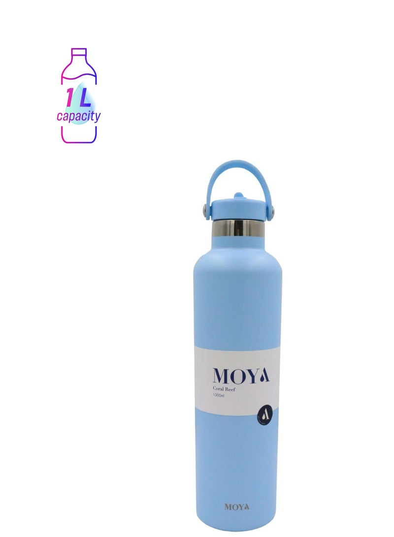 Moya "Coral Reef" 1L Insulated Sustainable Water Bottle Powder Blue - Image 1