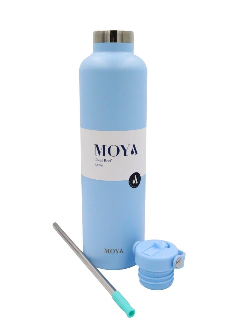 Moya "Coral Reef" 1L Insulated Sustainable Water Bottle Powder Blue - Image 4
