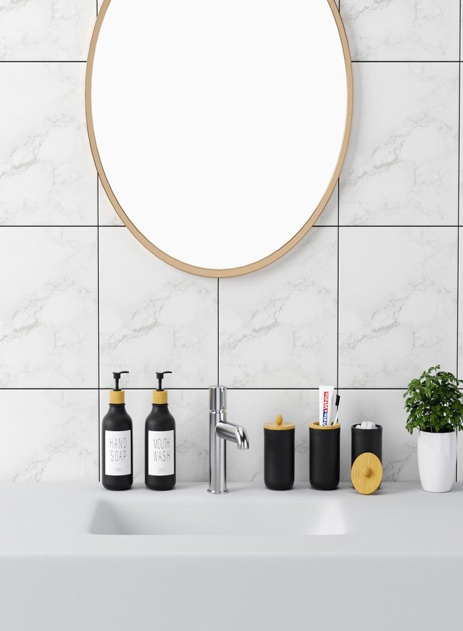 VITVITI 5PCS Bathtoom Accessories Set, Matte Black Mouthwash Soap Dispenser, Toothbrush/Cotton Swab Holder, Plastic Bamboo Accessory Set Decor with Lid - Image 2