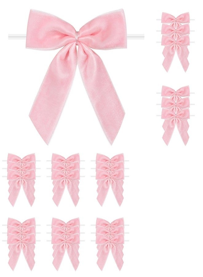 Teircno 24 Pcs Pink Small Velvet Twist Tie Bows, Velvet Ribbon Bows with Clip for Gifts Bag, Gift Wrapping, Crafts, DIY Treat Bags, Home Decor 1" W,3.5 x 3.5 inch - Image 1