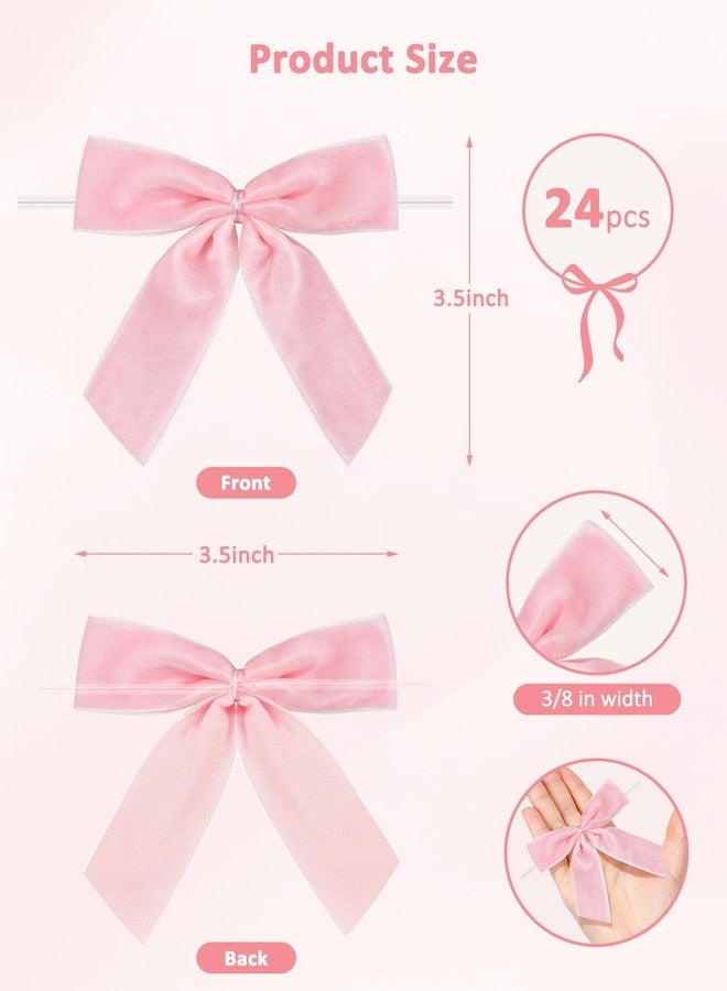 Teircno 24 Pcs Pink Small Velvet Twist Tie Bows, Velvet Ribbon Bows with Clip for Gifts Bag, Gift Wrapping, Crafts, DIY Treat Bags, Home Decor 1" W,3.5 x 3.5 inch - Image 2