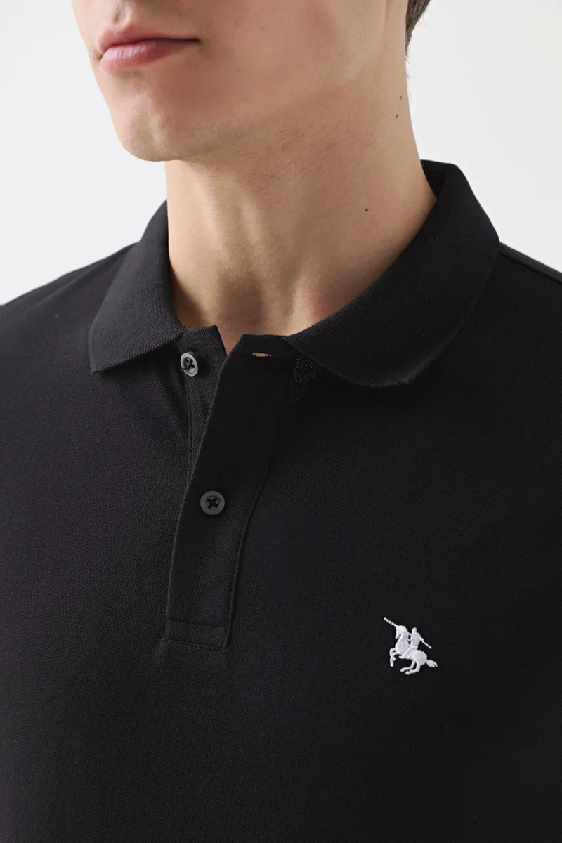 D'S DAMAT Regular Fit Black Pique Textured T-Shirt 6HC146551000M