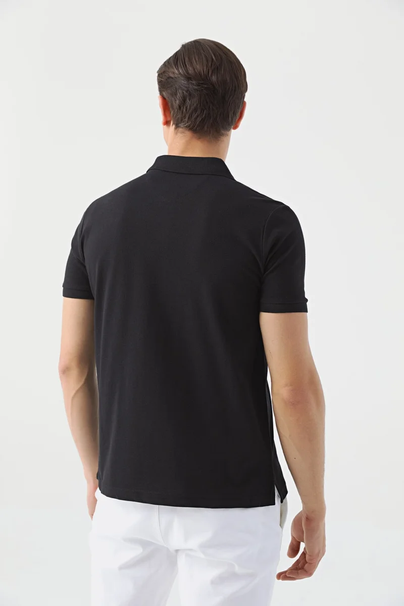 D'S DAMAT Regular Fit Black Pique Textured T-Shirt 6HC146551000M