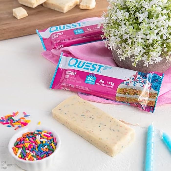 Quest Nutrition Birthday Cake Protein Bars, 20g Protein, 4g net Carbs, 1g Sugar, Gluten Free, Keto Friendly, 4 Count - Image 4