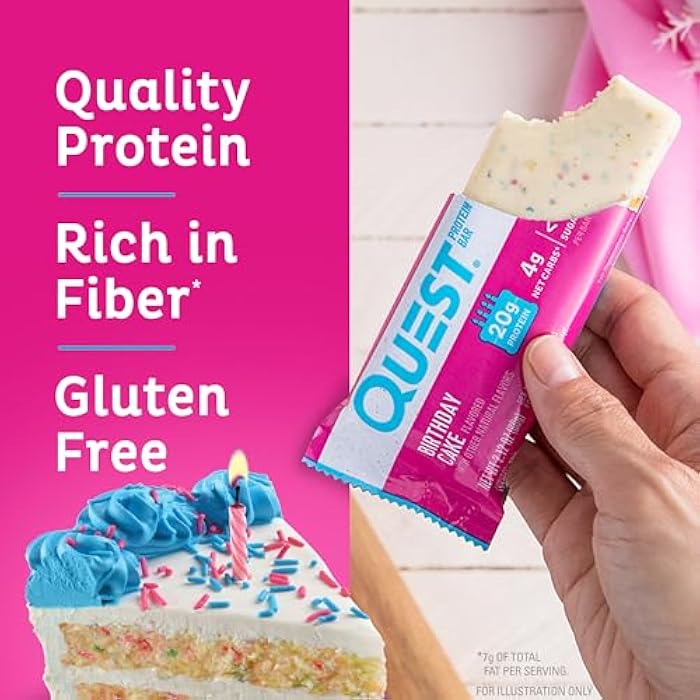 Quest Nutrition Birthday Cake Protein Bars, 20g Protein, 4g net Carbs, 1g Sugar, Gluten Free, Keto Friendly, 4 Count - Image 3