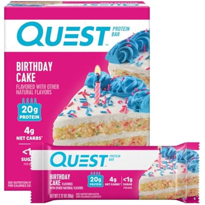Quest Nutrition Birthday Cake Protein Bars, 20g Protein, 4g net Carbs, 1g Sugar, Gluten Free, Keto Friendly, 4 Count - Image 1