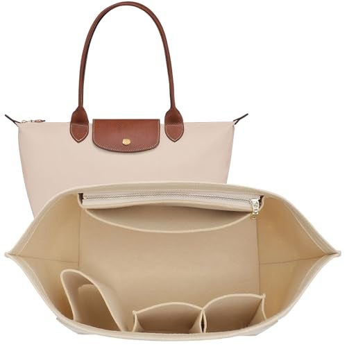 Doxo Purse Organizer Insert for Longchamp Le Pliage Tote Large Bag Organizer with YKK Zipper Pocket Cup Holder Handbag Shaper for Women Fits OriginalGreenEnergy L Tote BeigeWL - Image 1