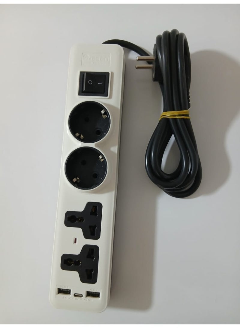 4-outlet power strip (2+2 outlets) with a 2-meter cable and a Turkish switch - Image 1