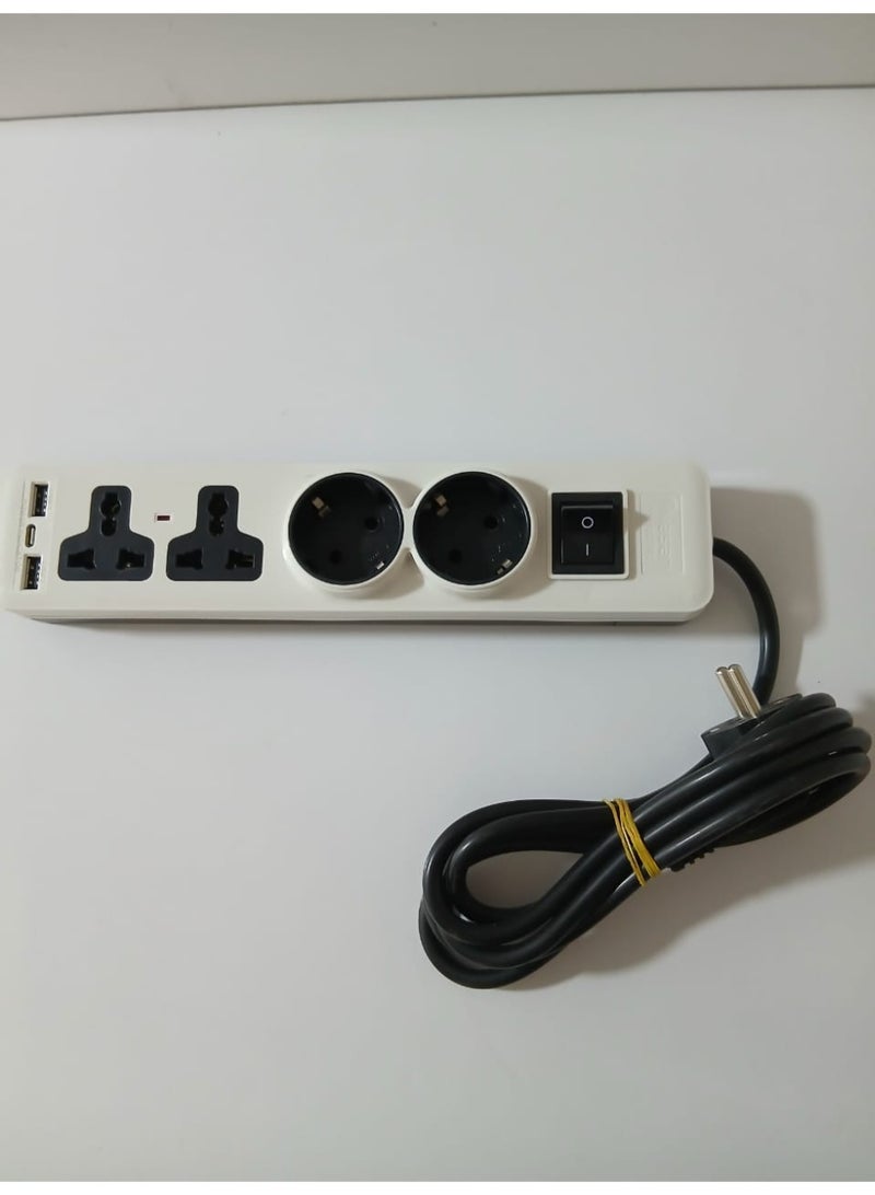 4-outlet power strip (2+2 outlets) with a 2-meter cable and a Turkish switch - Image 2