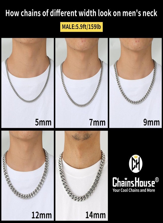 ChainsHouse Stainless Steel Mens Cuban Link Chain, Miami Cuban Chain Necklace for Men, 9mm Wide Hip Hop Mens Jewelry, 24" - Image 5