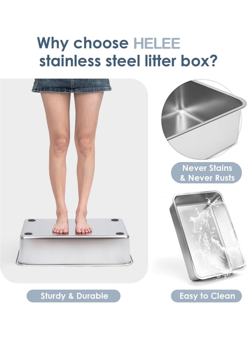 Generic - Extra Large Stainless Steel Cat Litter Box with High Wall Enclosed & Lid - Image 1