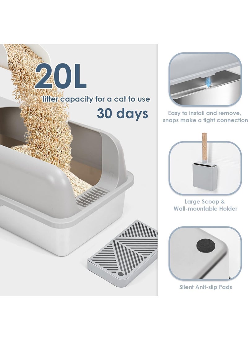 Generic - Extra Large Stainless Steel Cat Litter Box with High Wall Enclosed & Lid - Image 1