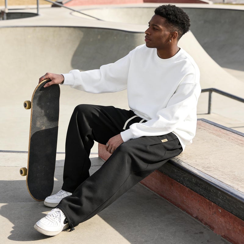 HHZ Men's Cotton Straight Leg Sweatpants - Black Loose Fit Joggers, Casual Athletic Pants for Fall Winter Spring Open Bottom Yoga Lounge Pants,Black L - Image 3