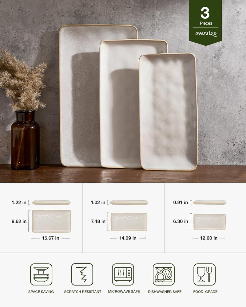 Famiware Rectangular Serving Platter Set - 3 Sizes, Microwave & Dishwasher Safe, Cappuccino White - Image 2