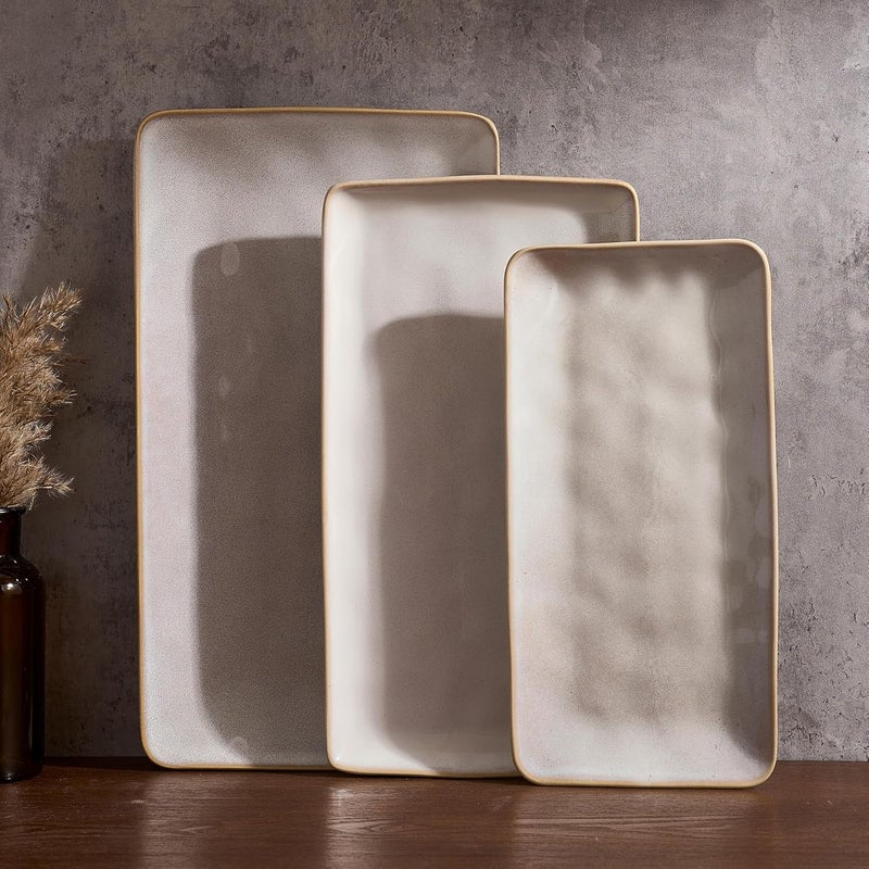Famiware Rectangular Serving Platter Set - 3 Sizes, Microwave & Dishwasher Safe, Cappuccino White - Image 1