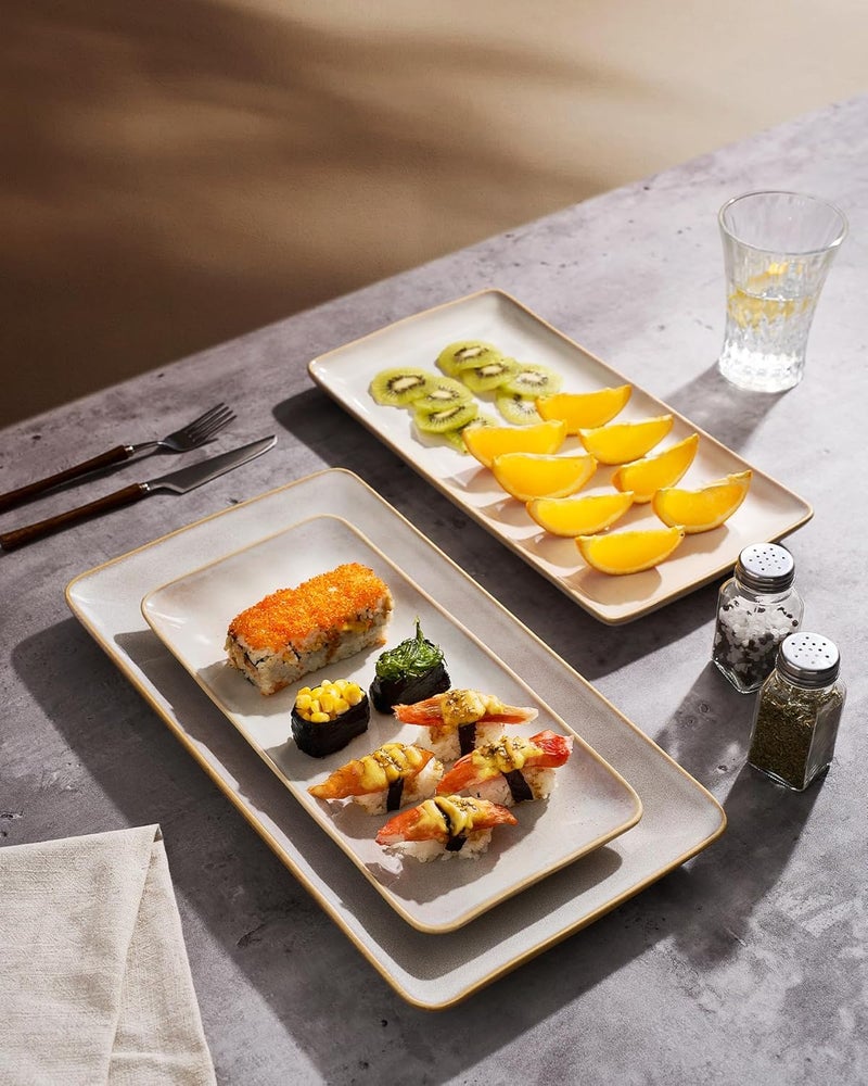 Famiware Rectangular Serving Platter Set - 3 Sizes, Microwave & Dishwasher Safe, Cappuccino White - Image 4