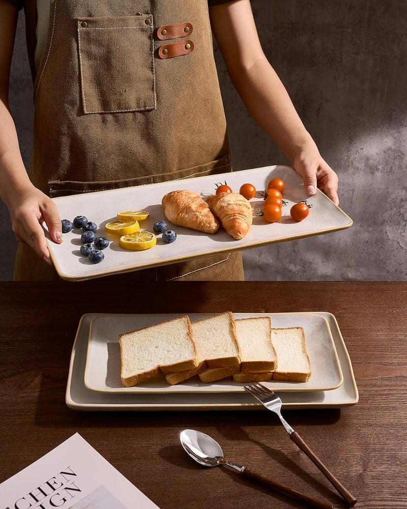 Famiware Rectangular Serving Platter Set - 3 Sizes, Microwave & Dishwasher Safe, Cappuccino White - Image 3