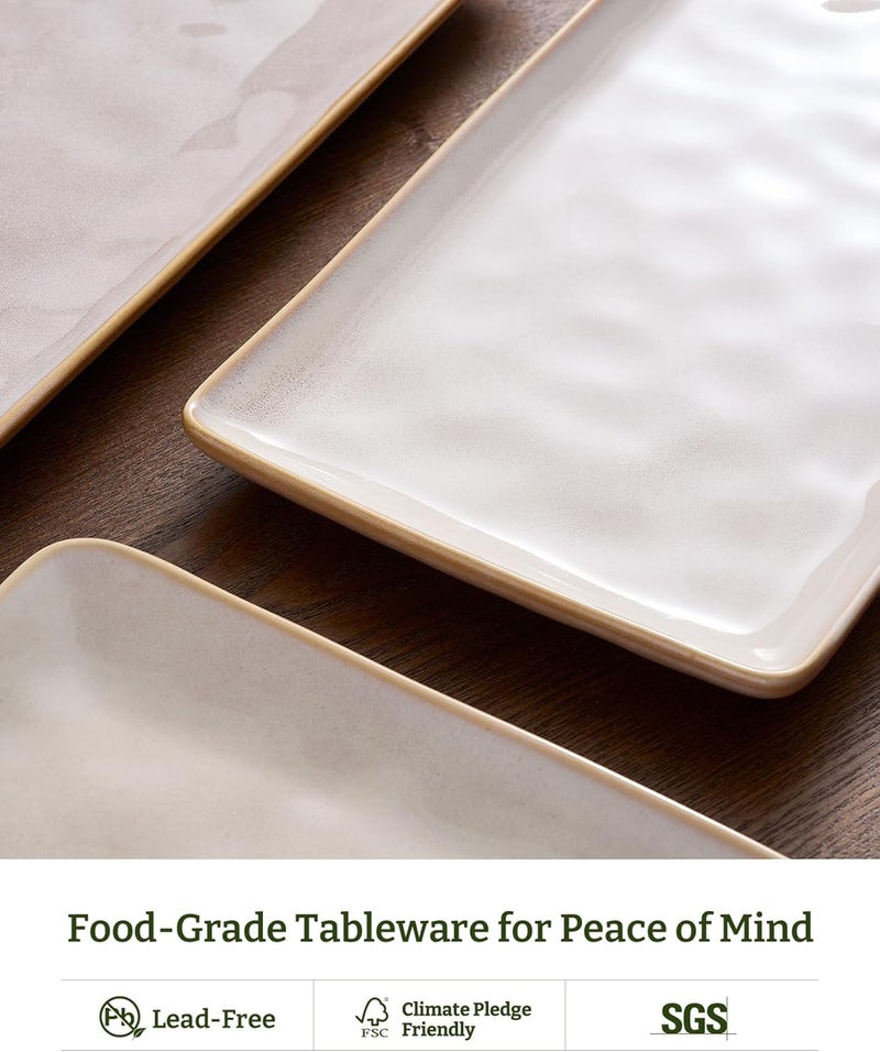 Famiware Rectangular Serving Platter Set - 3 Sizes, Microwave & Dishwasher Safe, Cappuccino White - Image 5