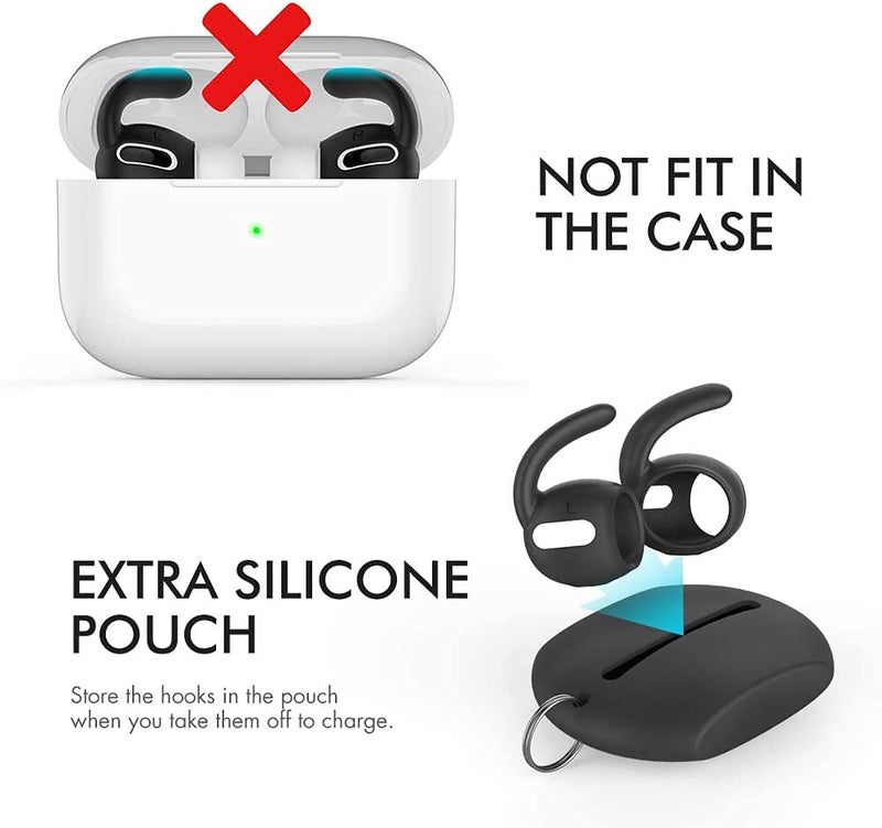AhaStyle 3 Pairs AirPods Pro Ear Hooks Covers Accessories [Added Storage Pouch] Compatible with Apple AirPods Pro 2019 (Black) - Image 4