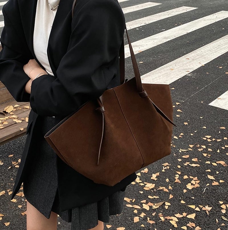 Niction 2 Pcs Suede Tote Bag for Women Trendy Crossbody Shoulder Purse Satchel Retro Hobo Purses Top Handle Handbags with Wallet - Image 2