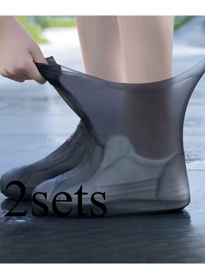 مجموعتان من أغطية الأحذية السوداء مقاومة للماء ومضادة للانزلاق متينة ومرنة وسهلة التنظيف للرجال والنساء - Image 2